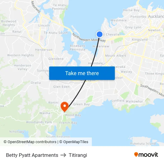 Betty Pyatt Apartments to Titirangi map