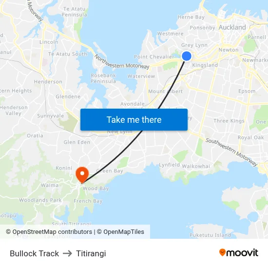 Bullock Track to Titirangi map