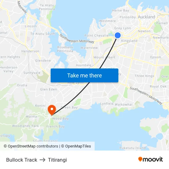 Bullock Track to Titirangi map