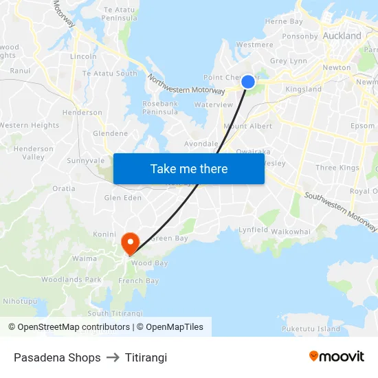 Pasadena Shops to Titirangi map
