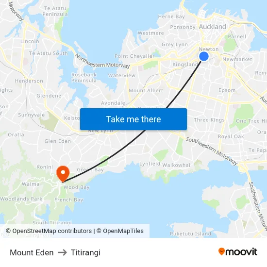 Mount Eden to Titirangi map
