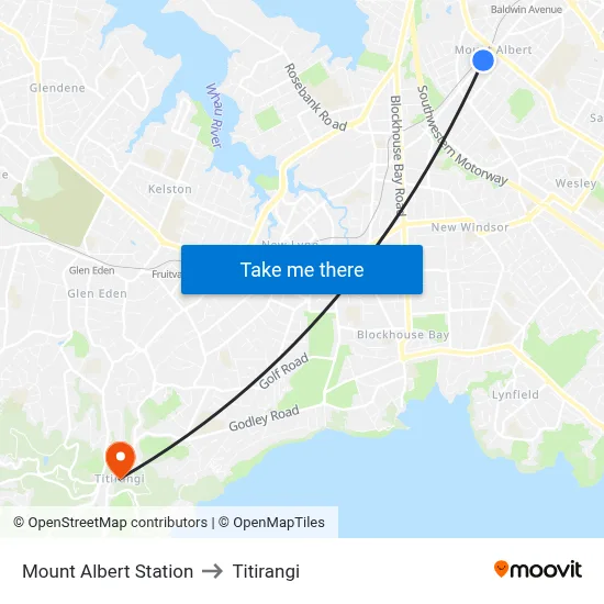 Mount Albert Station to Titirangi map