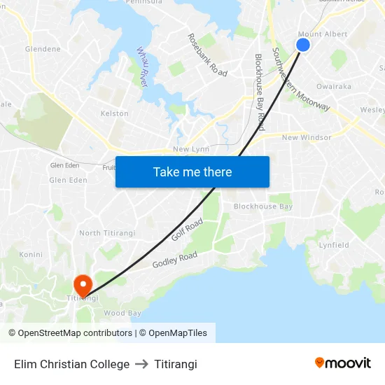 Elim Christian College to Titirangi map