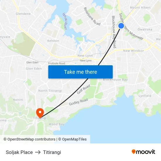 Soljak Place to Titirangi map