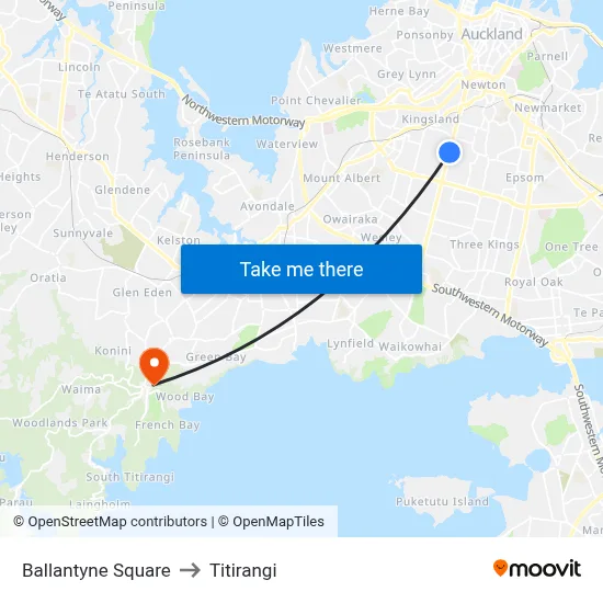 Ballantyne Square to Titirangi map