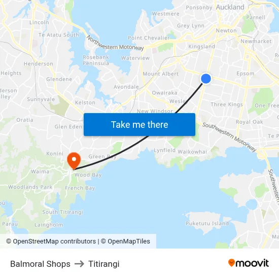 Balmoral Shops to Titirangi map