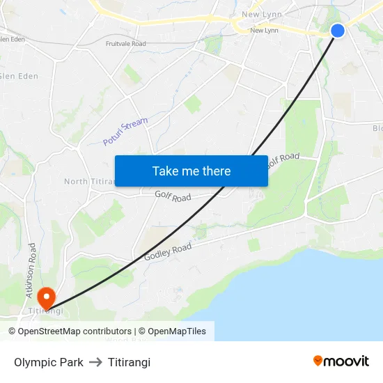 Olympic Park to Titirangi map