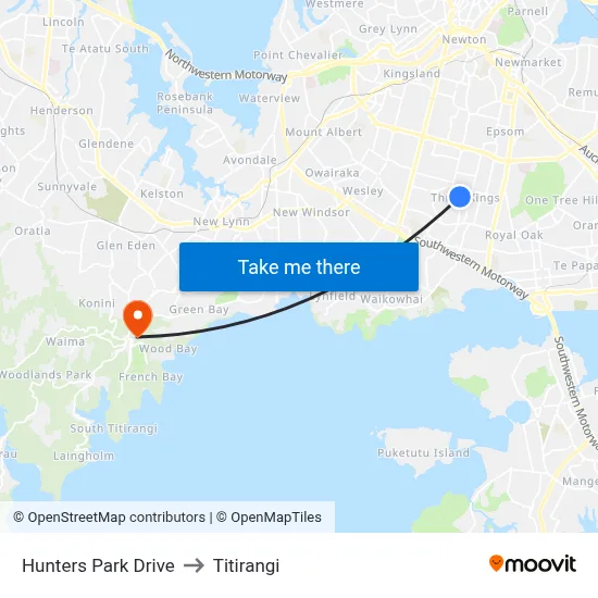 Hunters Park Drive to Titirangi map