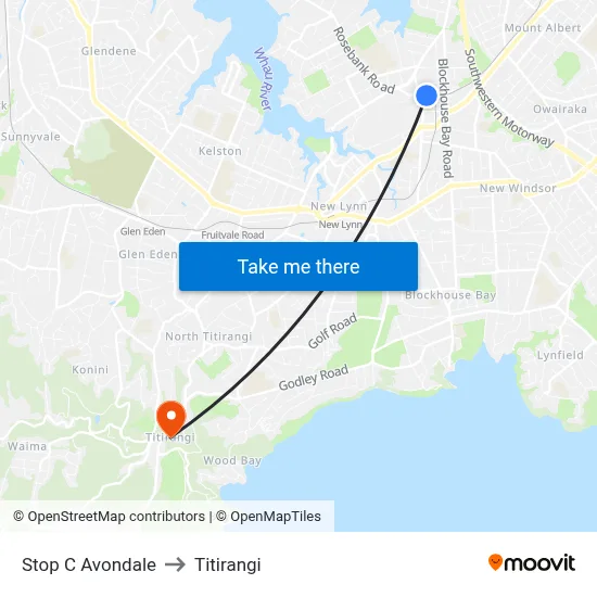 Stop C Avondale to Titirangi map