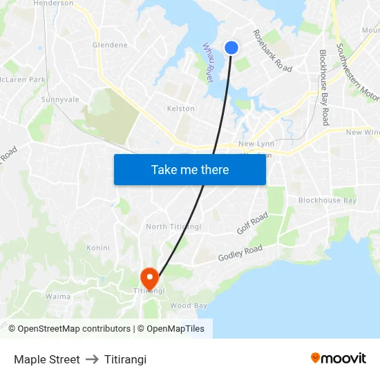 Maple Street to Titirangi map