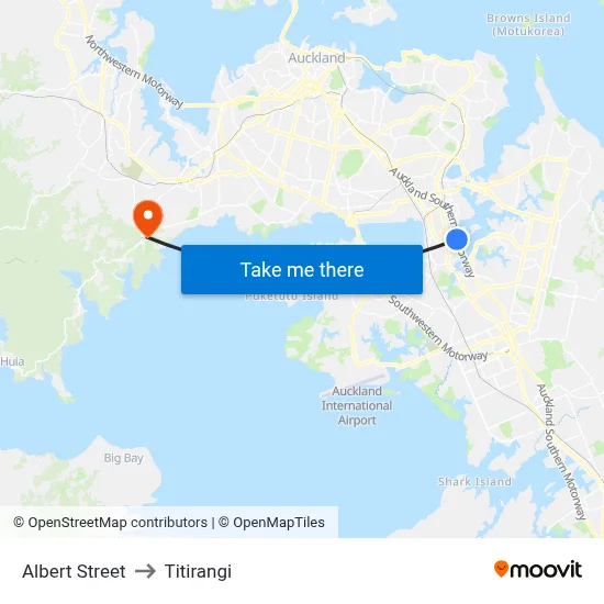 Albert Street to Titirangi map