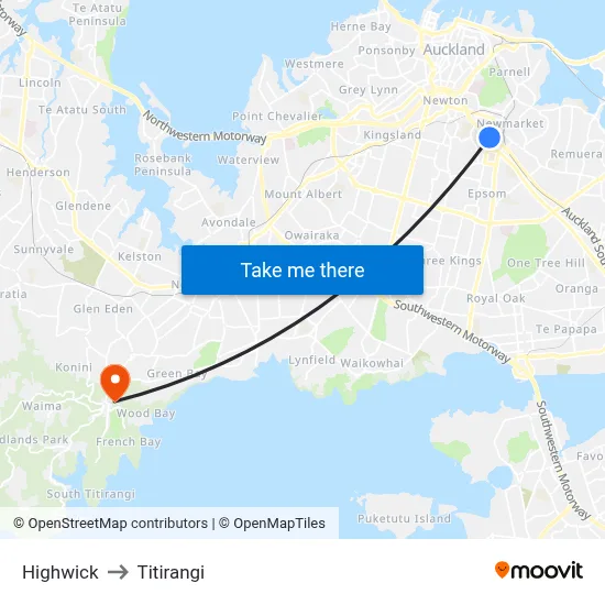 Highwick to Titirangi map