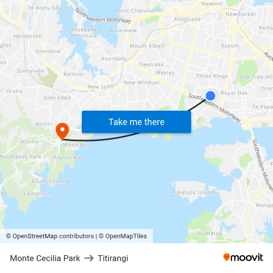 Monte Cecilia Park to Titirangi map