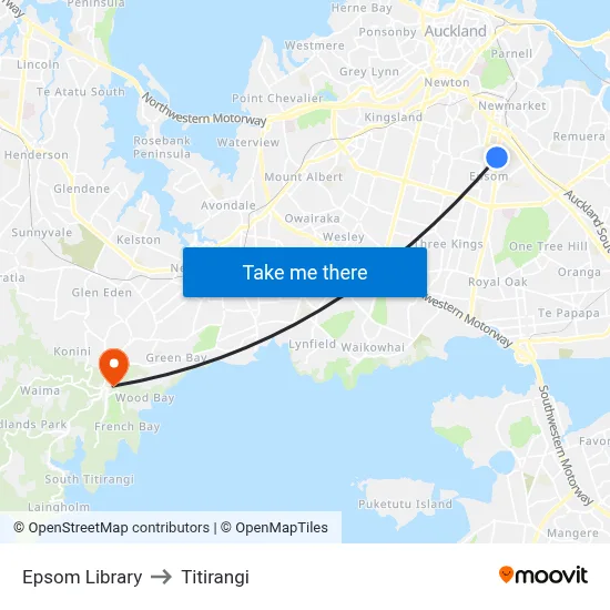 Epsom Library to Titirangi map