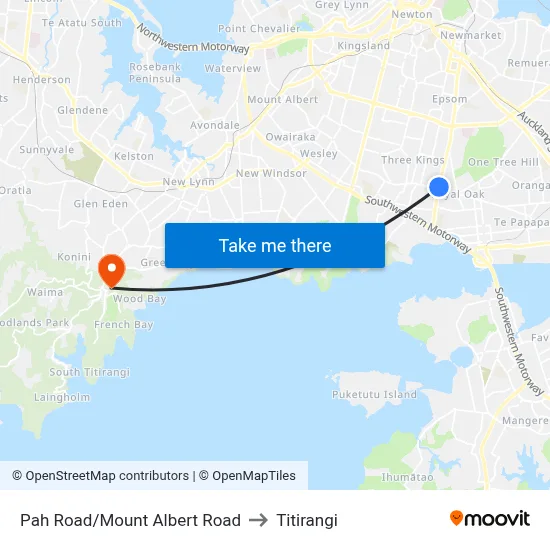 Pah Road/Mount Albert Road to Titirangi map