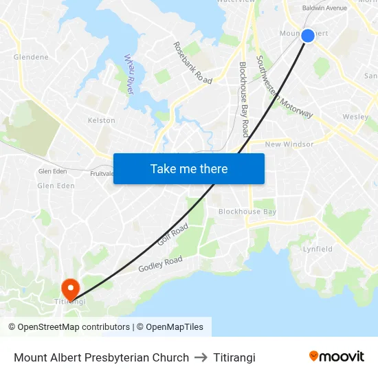 Mount Albert Presbyterian Church to Titirangi map