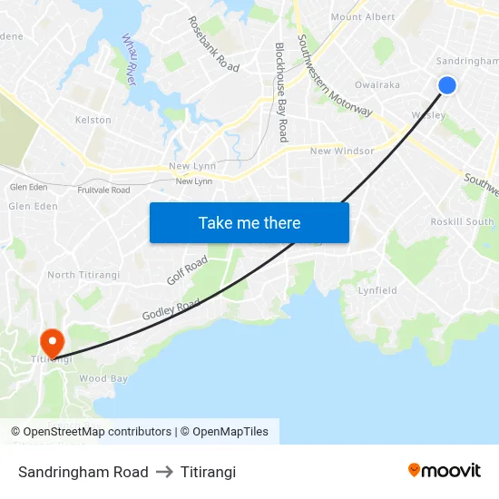 Sandringham Road to Titirangi map
