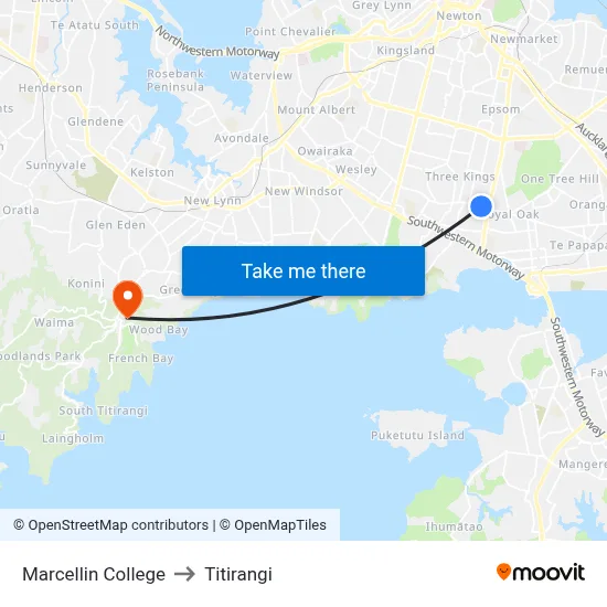 Marcellin College to Titirangi map