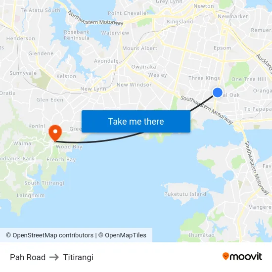 Pah Road to Titirangi map