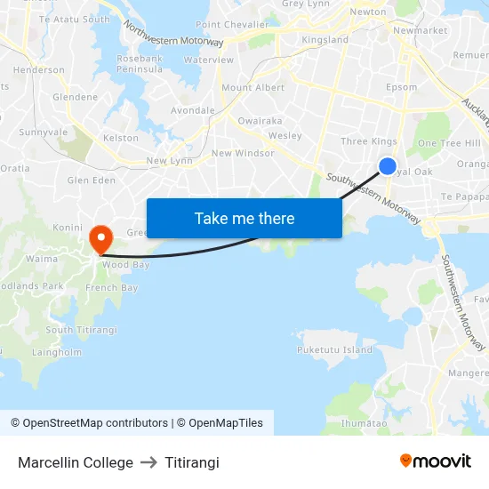 Marcellin College to Titirangi map