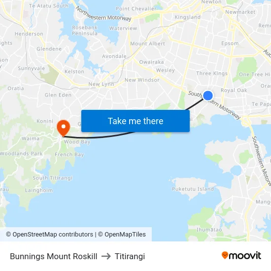 Bunnings Mount Roskill to Titirangi map