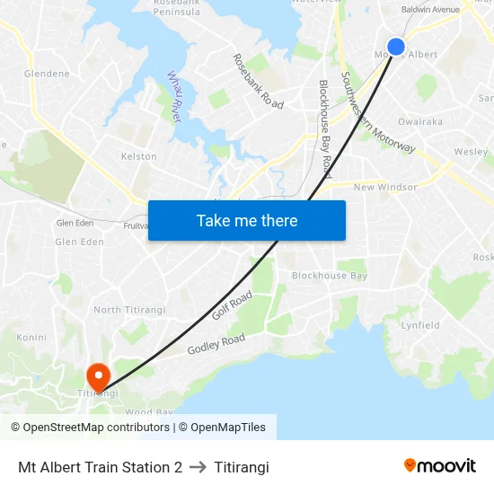 Mt Albert Train Station 2 to Titirangi map