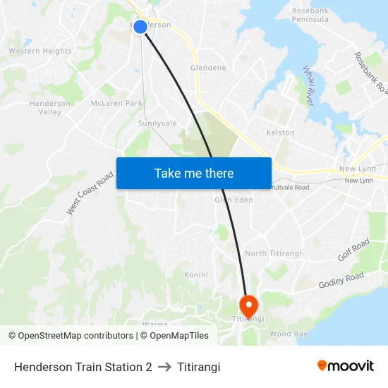 Henderson Train Station 2 to Titirangi map