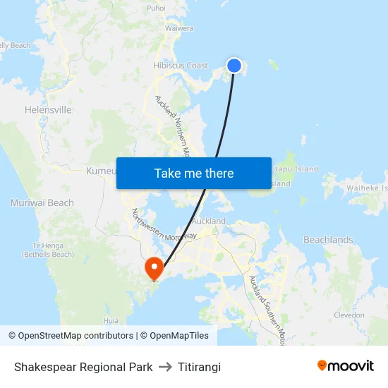 Shakespear Regional Park to Titirangi map