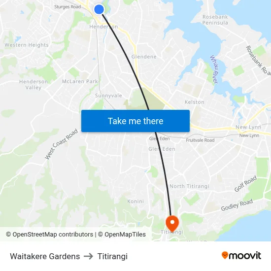 Waitakere Gardens to Titirangi map