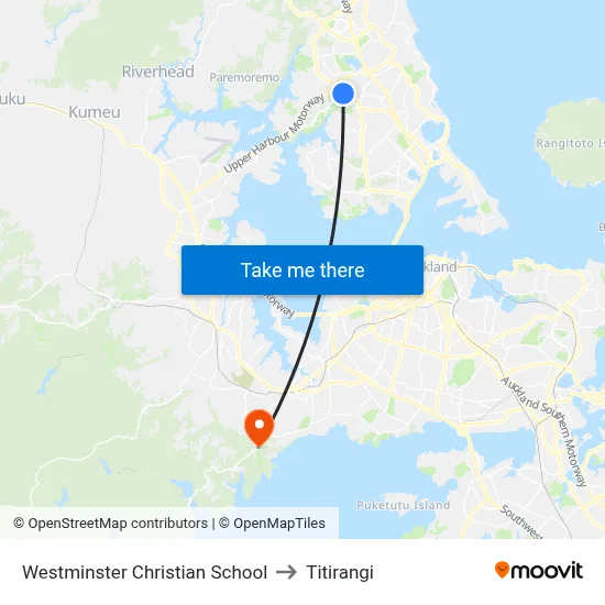 Westminster Christian School to Titirangi map