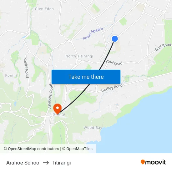 Arahoe School to Titirangi map