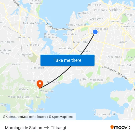 Morningside Station to Titirangi map