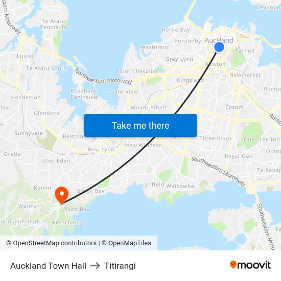 Auckland Town Hall to Titirangi map