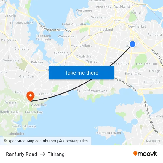 Ranfurly Road to Titirangi map