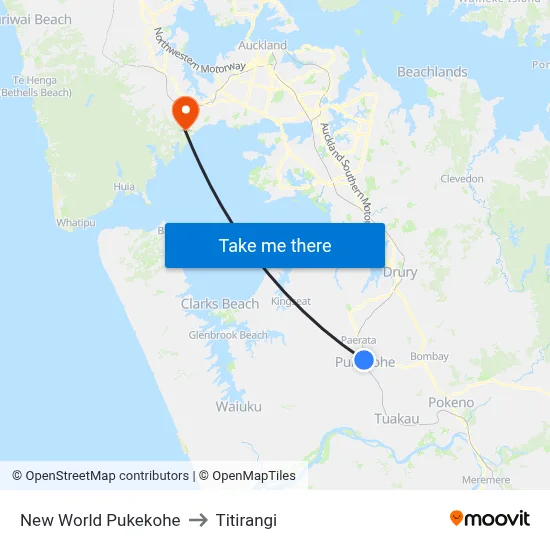 New World Pukekohe to Titirangi map