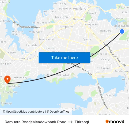 Remuera Road/Meadowbank Road to Titirangi map
