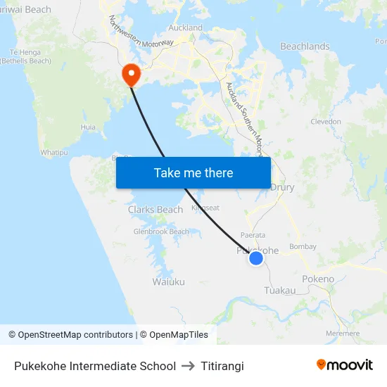 Pukekohe Intermediate School to Titirangi map
