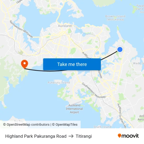 Highland Park Pakuranga Road to Titirangi map