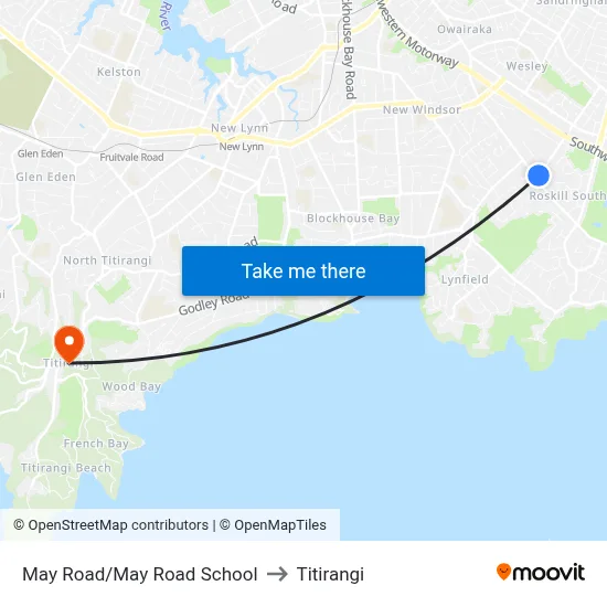 May Road/May Road School to Titirangi map