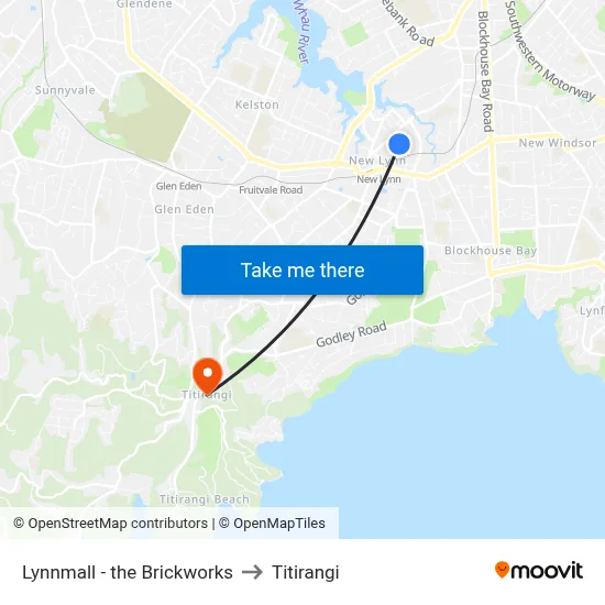 Lynnmall - the Brickworks to Titirangi map