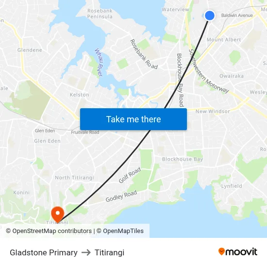 Gladstone Primary to Titirangi map
