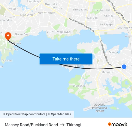 Massey Road/Buckland Road to Titirangi map
