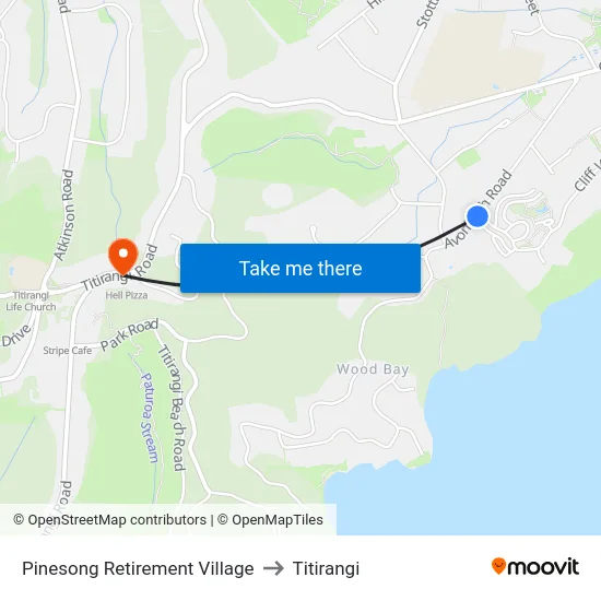 Pinesong Retirement Village to Titirangi map