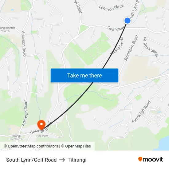 South Lynn/Golf Road to Titirangi map