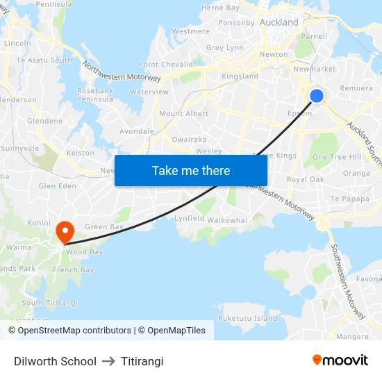 Dilworth School to Titirangi map