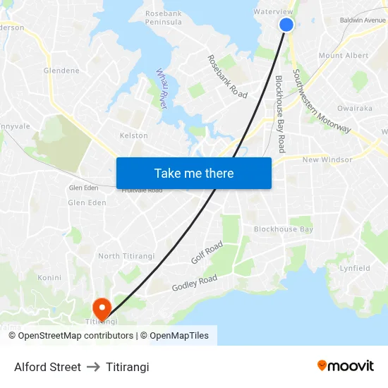 Alford Street to Titirangi map