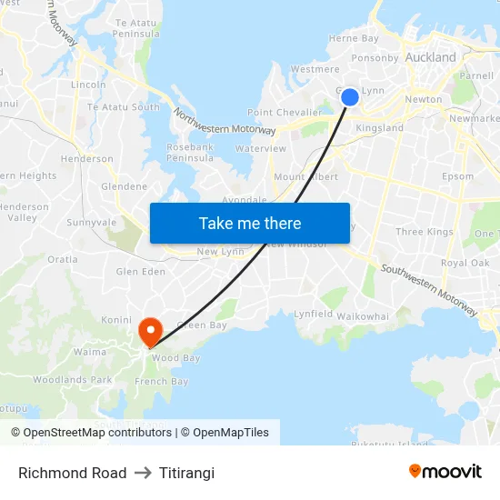 Richmond Road to Titirangi map