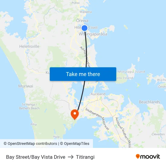Bay Street/Bay Vista Drive to Titirangi map