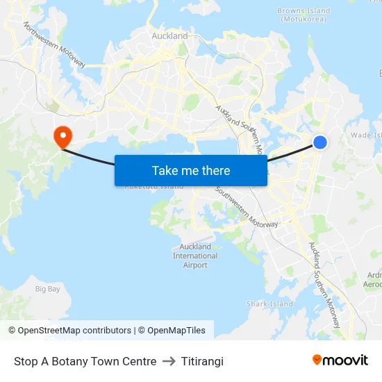 Stop A Botany Town Centre to Titirangi map