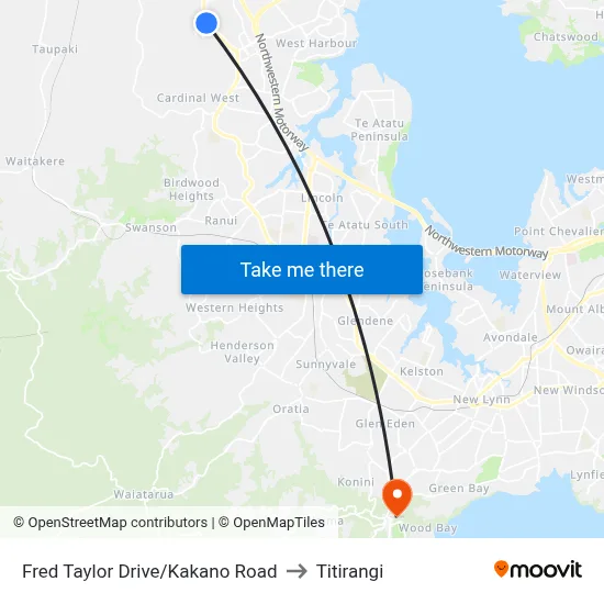 Fred Taylor Drive/Kakano Road to Titirangi map